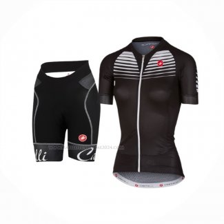 2017 Maillot Cyclisme Femme Castelli Noir Blanc Manches Courtes Et Cuissard