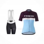 2021 Maillot Cyclisme Femme Trek Bleu Clair Manches Courtes Et Cuissard