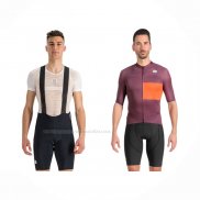 2023 Maillot Cyclisme Sportful Orange Violet Manches Courtes Et Cuissard