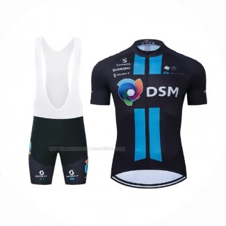 2021 Maillot Cyclisme DSM Bleu Noir Manches Courtes Et Cuissard