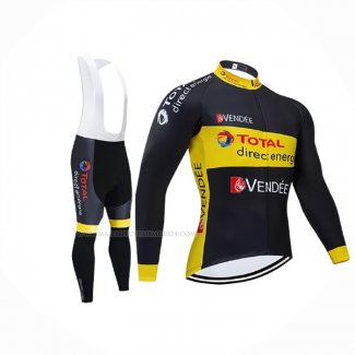 2021 Maillot Cyclisme Direct Energie Noir Jaune Manches Longues Et Cuissard