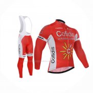 2015 Maillot Cyclisme Cofidis Rouge Manches Longues Et Cuissard