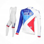 2016 Maillot Cyclisme FDJ Blanc Bleu Manches Longues Et Cuissard