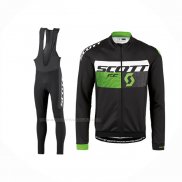 2016 Maillot Cyclisme Scott Vert Noir Manches Longues Et Cuissard