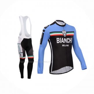 2014 Maillot Cyclisme Bianchi Noir Azur Manches Longues Et Cuissard