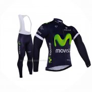 2016 Maillot Cyclisme Movistar Blanc Bleu Manches Longues Et Cuissard