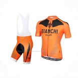 2017 Maillot Cyclisme Bianchi Orange Manches Courtes Et Cuissard