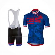 2017 Maillot Cyclisme Castelli Bleu Rouge Manches Courtes Et Cuissard