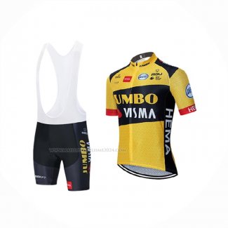 2020 Maillot Cyclisme Jumbo Visma Jaune Noir Manches Courtes Et Cuissard