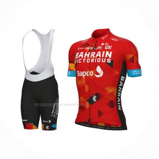 2022 Maillot Cyclisme Bahrain Victorious Rouge Manches Courtes Et Cuissard