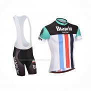 2014 Maillot Cyclisme Bianchi Noir Blanc Manches Courtes Et Cuissard