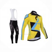 2014 Maillot Cyclisme Scott Jaune Noir Manches Longues Et Cuissard