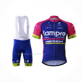 2017 Maillot Cyclisme Lampre Merida Bleu Manches Courtes Et Cuissard