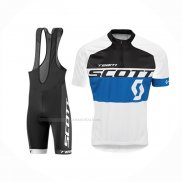 2016 Maillot Cyclisme Scott Blanc Bleu Manches Courtes Et Cuissard