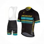 2018 Maillot Cyclisme Specialized Noir Bleu Jaune Manches Courtes Et Cuissard