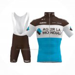 2019 Maillot Cyclisme Ag2r La Mondiale Marron Blanc Bleu Manches Courtes Et Cuissard