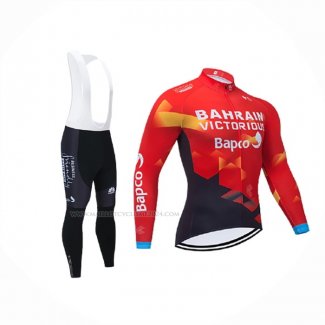 2021 Maillot Cyclisme Bahrain Victorious Rouge Manches Longues Et Cuissard