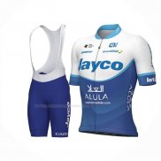 2023 Maillot Cyclisme Jayco Alula Bleu Blanc Manches Courtes Et Cuissard