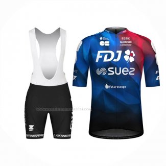 2024 Maillot Cyclisme FDJ Noir Bleu Manches Courtes Et Cuissard