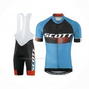 2016 Maillot Cyclisme Scott Bleu Orange Manches Courtes Et Cuissard