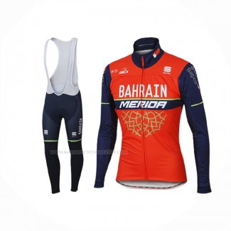 2017 Maillot Cyclisme Bahrain Merida Rouge Manches Longues Et Cuissard