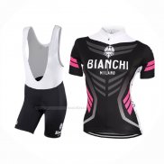 2017 Maillot Cyclisme Femme Bianchi Noir Manches Courtes Et Cuissard