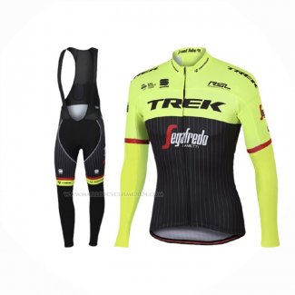 2017 Maillot Cyclisme Trek Segafredo Noir Jaune Manches Longues Et Cuissard