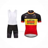 2018 Maillot Cyclisme Lotto Soudal Noir Jaune Rouge Manches Courtes Et Cuissard