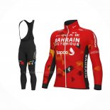 2022 Maillot Cyclisme Bahrain Victorious Rouge Manches Longues Et Cuissard