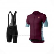 2021 Maillot Cyclisme Castelli Fonce Violet Manches Courtes Et Cuissard