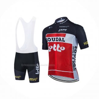 2021 Maillot Cyclisme Lotto Soudal Noir Blanc Rouge Manches Courtes Et Cuissard