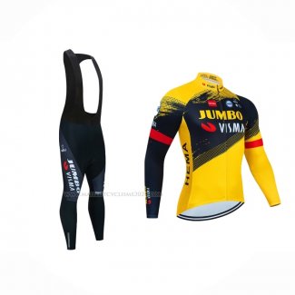 2023 Maillot Cyclisme Jumbo Visma Jaune Noir Manches Longues Et Cuissard