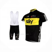 2014 Maillot Cyclisme Sky Noir Jaune Manches Courtes Et Cuissard