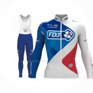 2017 Maillot Cyclisme FDJ Bleu Blanc Manches Longues Et Cuissard