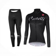 2017 Maillot Cyclisme Femme Castelli Noir Manches Longues Et Cuissard