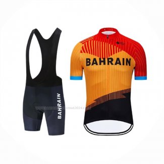 2020 Maillot Cyclisme Bahrain Orange Noir Manches Courtes Et Cuissard