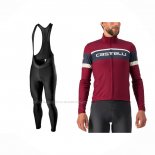 2022 Maillot Cyclisme Castelli Fonce Rouge Manches Longues Et Cuissard