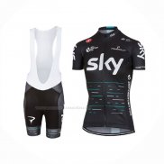 2017 Maillot Cyclisme Femme Sky Noir Manches Courtes Et Cuissard