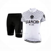 2019 Maillot Cyclisme Femme Bianchi Blanc Manches Courtes Et Cuissard