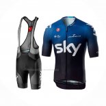 2019 Maillot Cyclisme Sky Noir Bleu Manches Courtes Et Cuissard