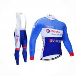 2021 Maillot Cyclisme Direct Energie Bleu Blanc Manches Longues Et Cuissard