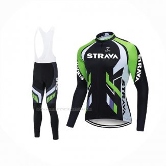 2021 Maillot Cyclisme STRAVA Noir Vert Manches Longues Et Cuissard