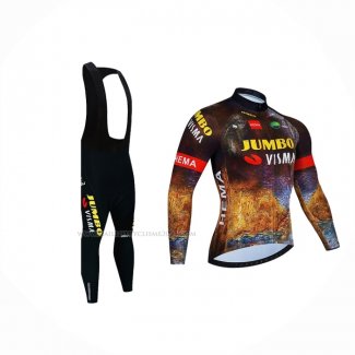 2022 Maillot Cyclisme Jumbo Visma Noir Orange Manches Longues Et Cuissard