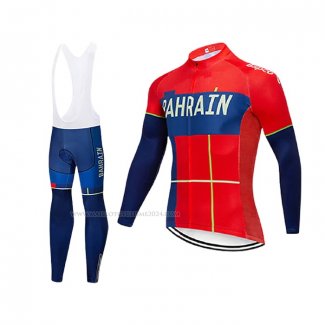 2019 Maillot Cyclisme Bahrain Merida Bleu Rouge Manches Longues Et Cuissard