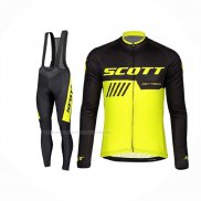 2019 Maillot Cyclisme Scott Noir Jaune Manches Longues Et Cuissard