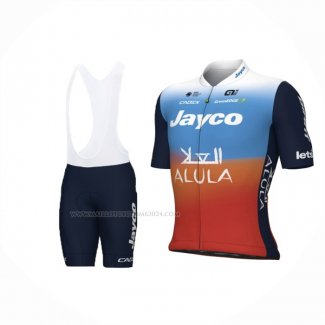 2024 Maillot Cyclisme Jayco AlUla Bleu Orange Manches Courtes Et Cuissard