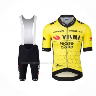 2024 Maillot Cyclisme Jumbo Visma Jaune Noir Manches Courtes Et Cuissard