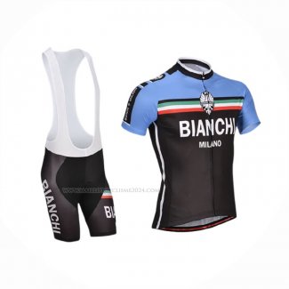 2014 Maillot Cyclisme Bianchi Noir Bleu Manches Courtes Et Cuissard