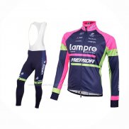 2016 Maillot Cyclisme Lampre Bleu Rose Manches Longues Et Cuissard