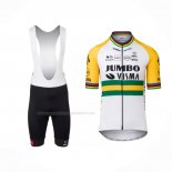 2022 Maillot Cyclisme Jumbo Visma Jaune Vert Manches Courtes Et Cuissard